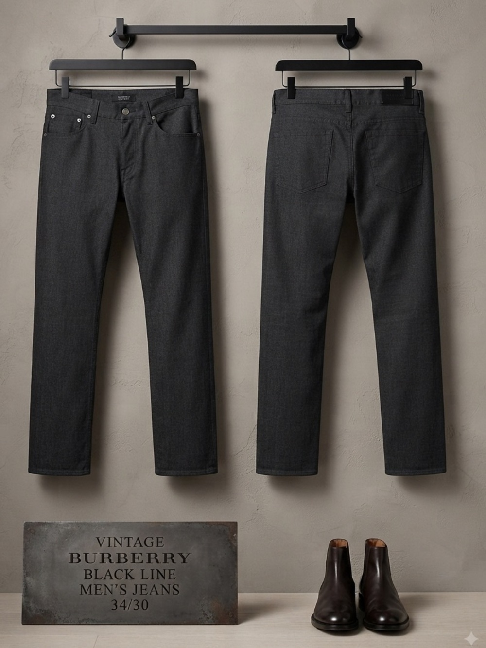 Vintage Burberry Black Label Men's Washed Black Denim Jeans 34/30